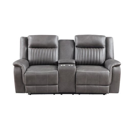 New Classic Furniture Enzo Gray Console Loveseat with Dual Recliners