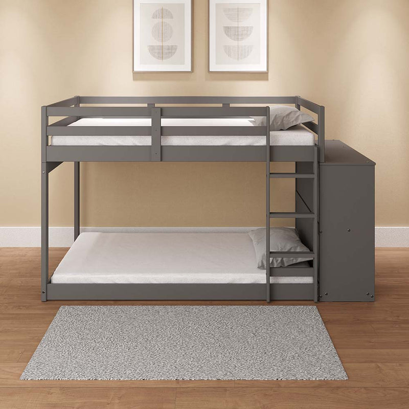Acme Furniture Gaston Gray Twin Over Twin Bunk Bed with Cabinet
