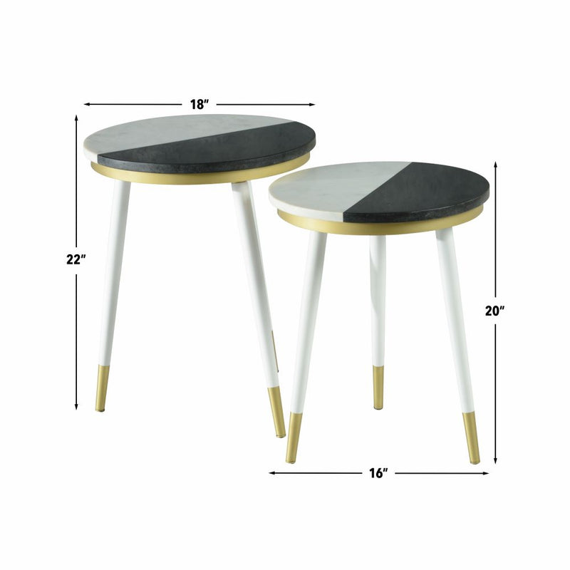 Steve Silver Taj Black White 2pc Marble Top Side Tables