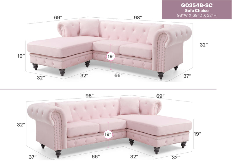 Glory Furniture Nola Ivory Velvet Reversible Sectional