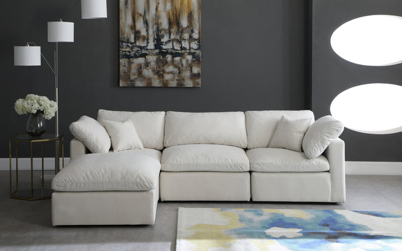 Meridian Furniture Plush Cream Velvet Modular 4pc Sectional with Ottoman