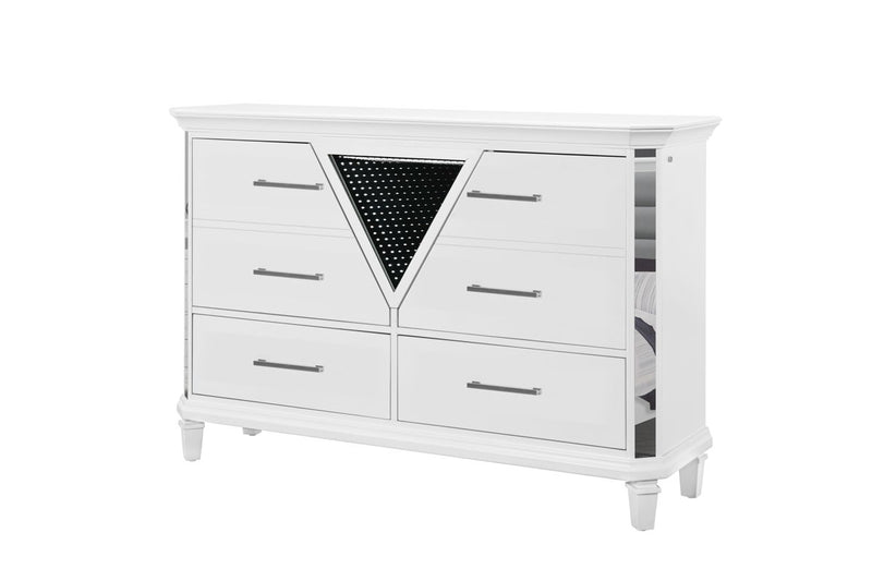 Global Furniture Marco Metallic White Dresser and Mirror