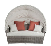 Acme Furniture Salena Beige Gray Patio Canopy Sofa and Ottoman