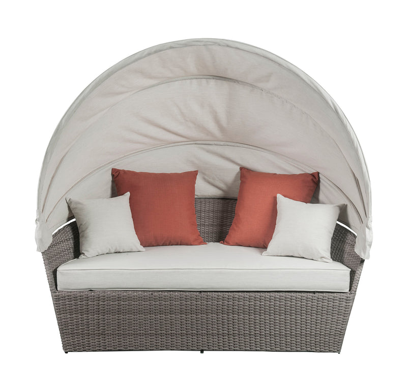 Acme Furniture Salena Beige Gray Patio Canopy Sofa and Ottoman