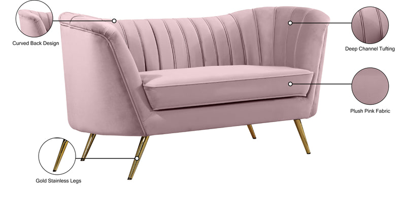 Meridian Furniture Margo Pink Velvet Loveseat