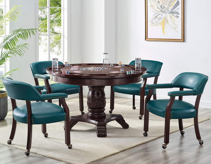 Steve Silver Tournament Cherry Teal Brown Top 5pc Dining Game Table Set