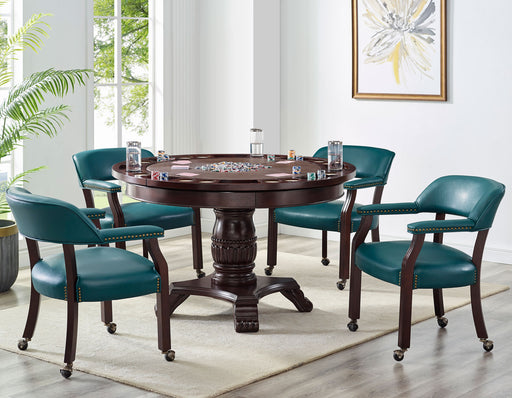 Steve Silver Tournament Cherry Teal Brown Top 5pc Dining Game Table Set