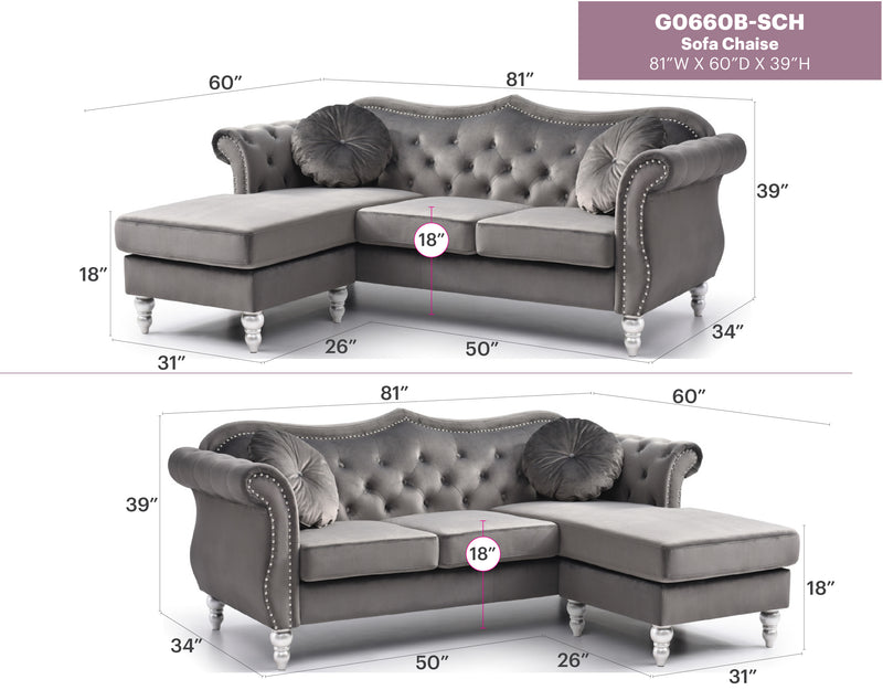 Glory Furniture Hollywood Black Sofa Chaise