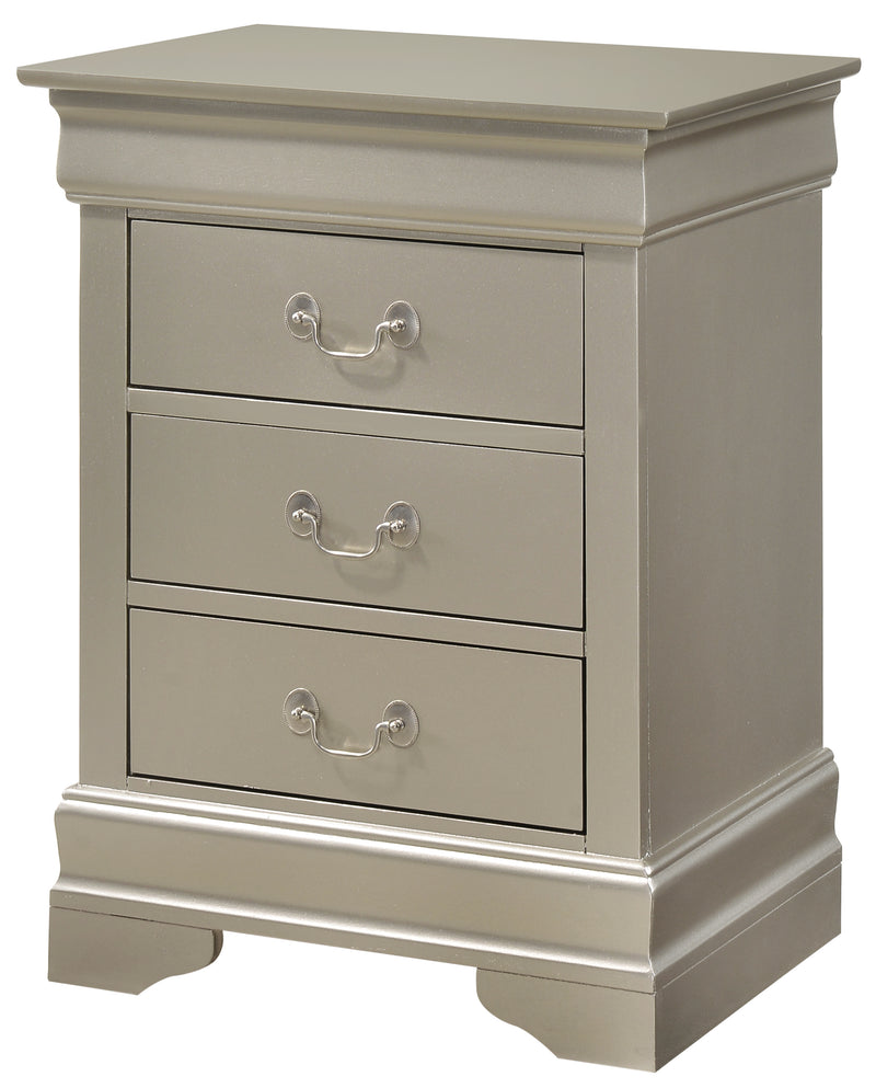 Glory Furniture Louis Phillipe Silver Champagne 3 Drawers Nightstand