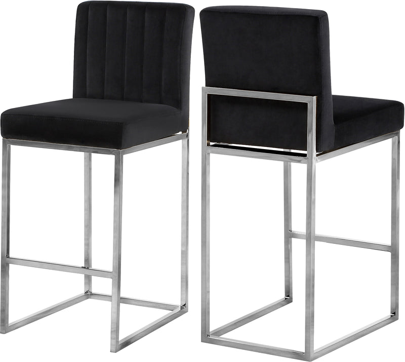 Meridian Furniture Giselle Black Velvet Chrome Counter Height Stool