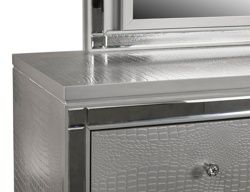 New Classic Furniture Valentino Silver Dresser and Mirror