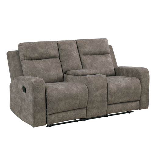 Home Elegance Muncie Brown Gray Double Reclining Love Seat with Console