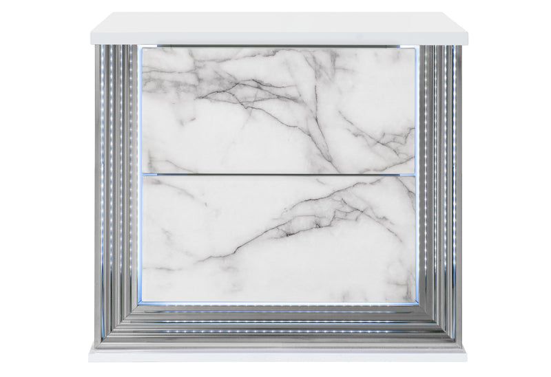 Global Furniture Ylime Light Grey White Nightstand with LED