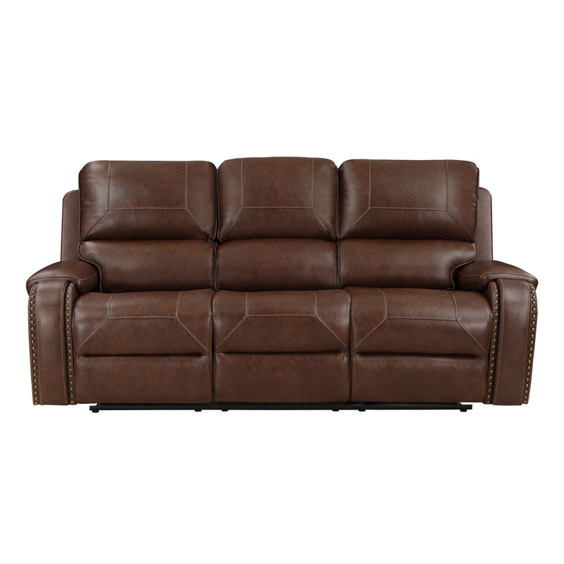 Home Elegance Newnan Brown Double Reclining Sofa with Drop Down Cup Holders