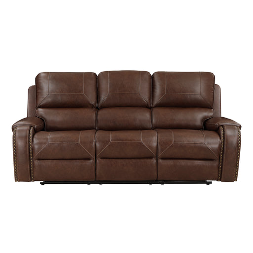 Home Elegance Newnan Brown Double Reclining Sofa with Drop Down Cup Holders