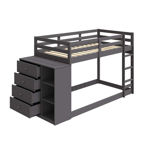 Acme Furniture Gaston Gray Twin Over Twin Bunk Bed with Cabinet