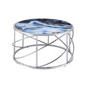 Acme Furniture Lyda Blue Chrome 3pc Coffee Table Set