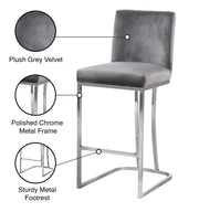Meridian Furniture Heidi Grey Velvet Chrome Counter Height Stool