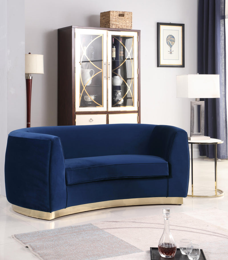 Meridian Furniture Julian Navy Velvet Gold Loveseat