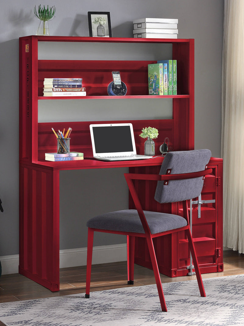 Acme Furniture Cargo Gray Fabric Red Metal Desk and Chair Set