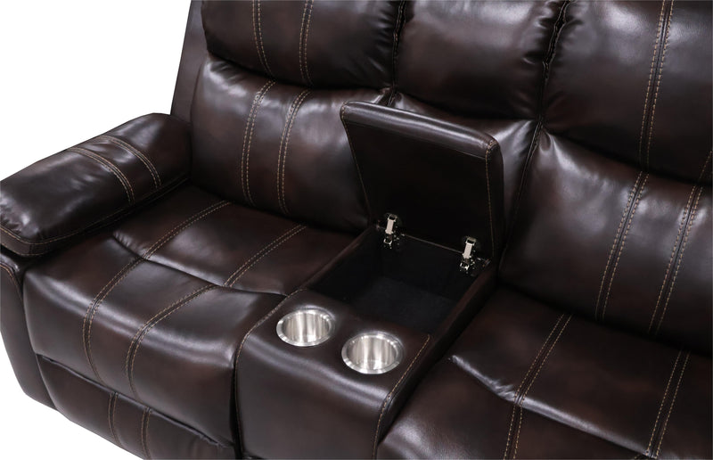 New Classic Furniture Kellen Brown Console Loveseat with Dual Recliners