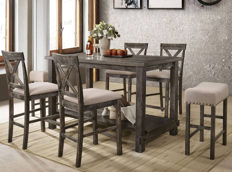 Acme Furniture Martha II Tan Weathered Gray 7pc Counter Height Set