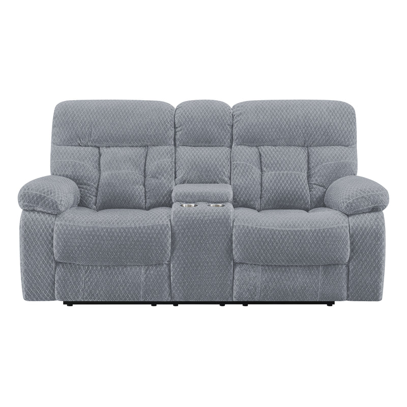 New Classic Furniture Bravo Light Gray Console Loveseat With Power Footrest