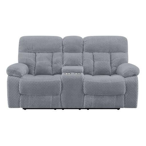 New Classic Furniture Bravo Light Gray Console Loveseat With Power Footrest
