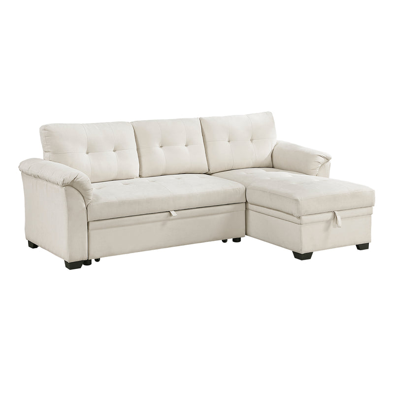 Home Elegance Elara Beige 2pc Reversible Sectional with Hidden Storage and Pull Out Bed