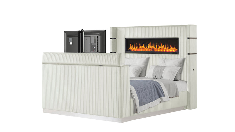 Galaxy Home Lavish Beige 4pc Queen Bedroom Set With Fireplace