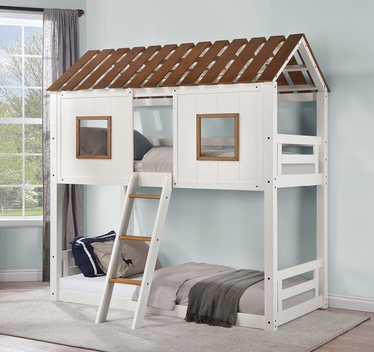 Acme Furniture Inara White Rustic Oak Twin Over Twin Bunk Bed
