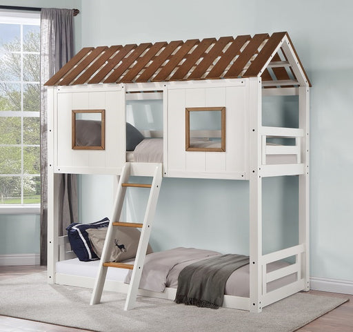 Acme Furniture Inara White Rustic Oak Twin Over Twin Bunk Bed
