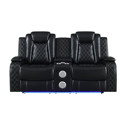 New Classic Furniture Orion II Black Reclining Console Loveseat with Power Footrests and Headrests