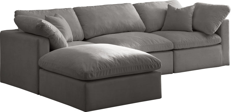 Meridian Furniture Plush Cream Velvet Modular 4pc Sectional with Ottoman