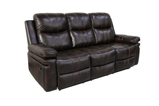 New Classic Furniture Kellen Brown Sofa with Dual Recliner and Drop Down Tray