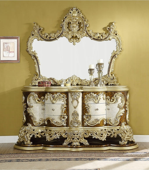 Acme Furniture Desiderius Antique Gold Brown Dresser and Mirror