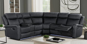 Global Furniture U6024 Black PU Sectional with LED and 2 Recliners