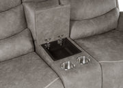 New Classic Furniture Kamari Gray Console Loveseat with Dual Recliners