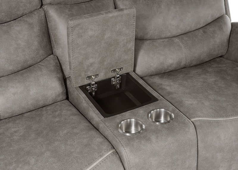 New Classic Furniture Kamari Gray Console Loveseat with Dual Recliners