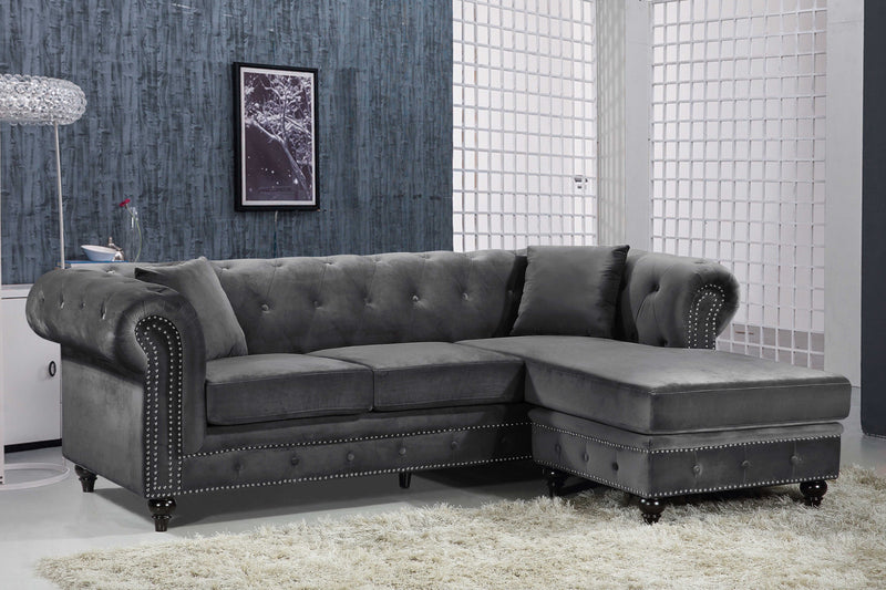 Meridian Furniture Sabrina Navy Velvet 2pc Reversible Sectional
