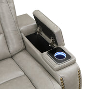 New Classic Furniture Breckenridge Light Gray Console Loveseat with Power Footrest and Headrest