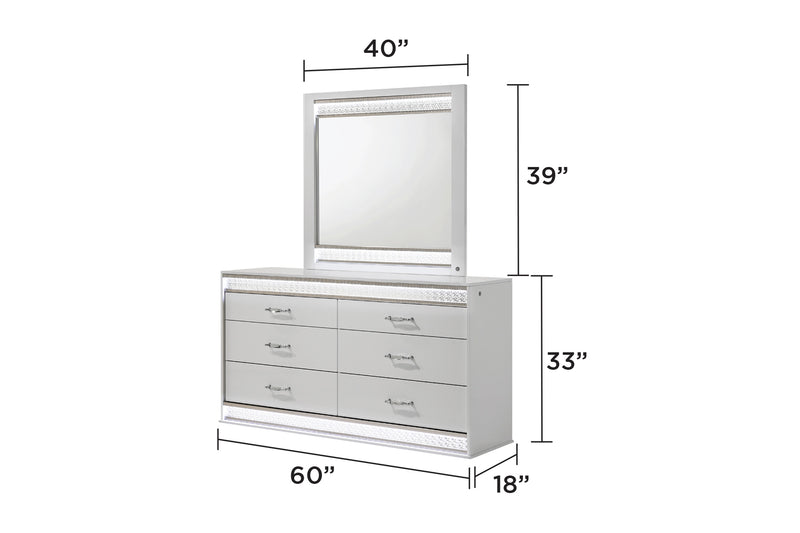 Galaxy Home Glam White Dresser and Mirror