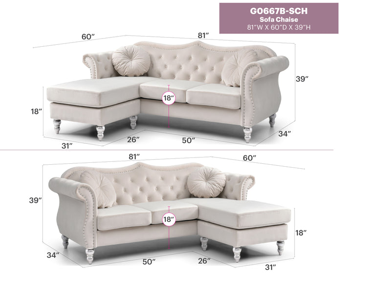 Glory Furniture Hollywood Black Sofa Chaise