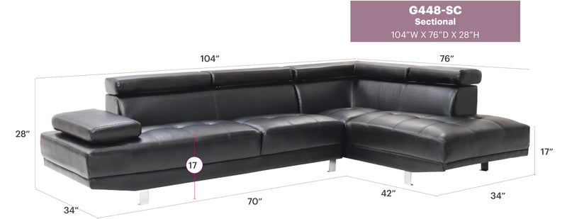 Glory Furniture Riveredge Black Faux Leather Sectional