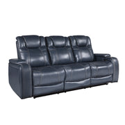 Home Elegance Keziah Blue Power Double Reclining Sofa with Headrests
