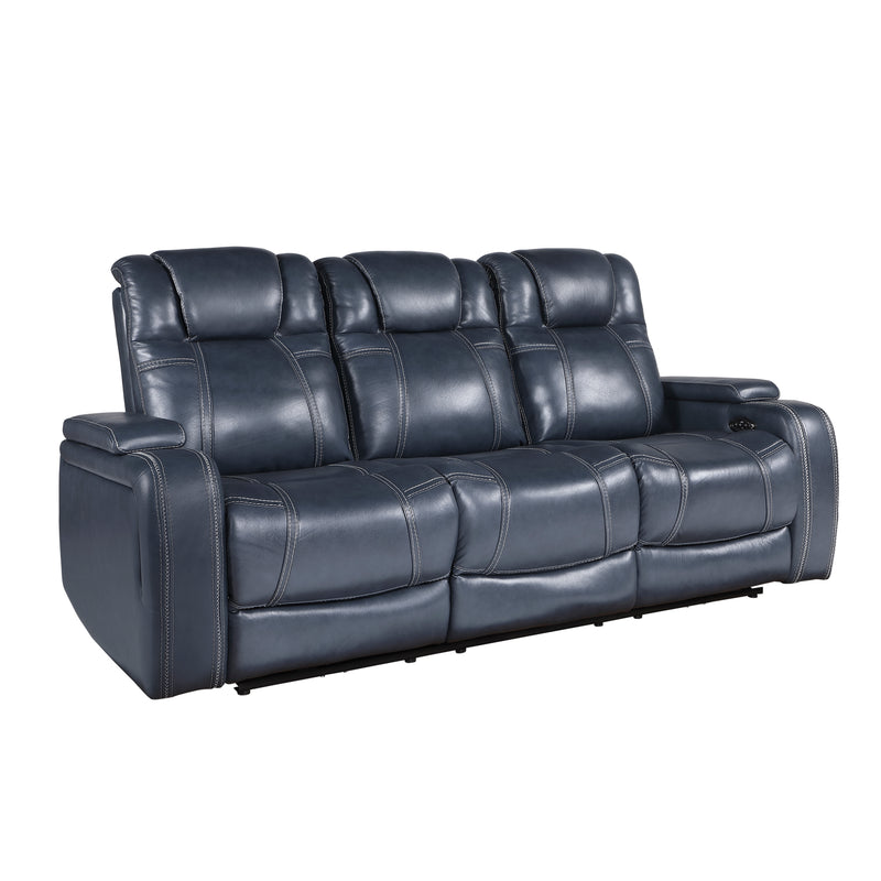 Home Elegance Keziah Blue Power Double Reclining Sofa with Headrests