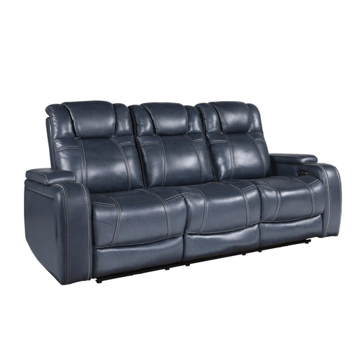Home Elegance Keziah Blue Power Double Reclining Sofa with Headrests