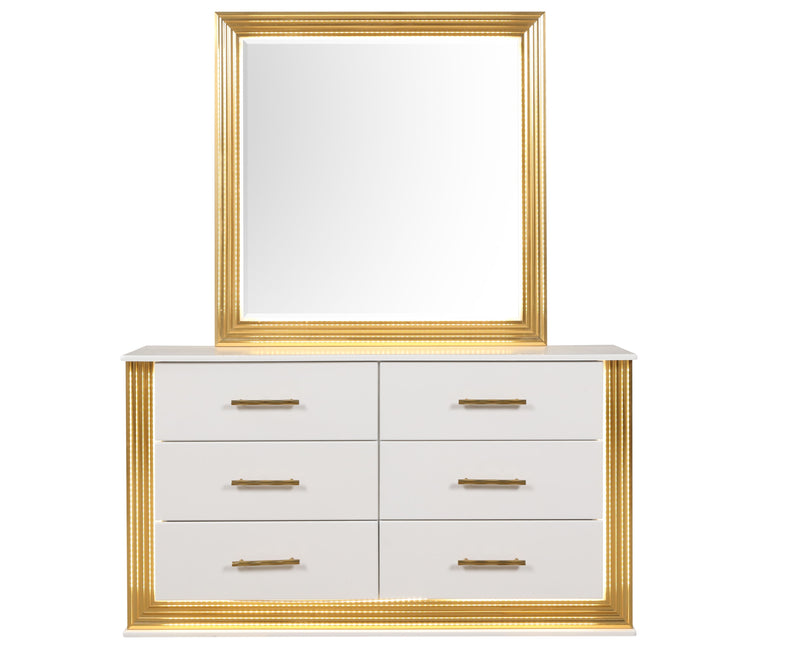 Galaxy Home Obsession White Gold 6 Drawers Dresser