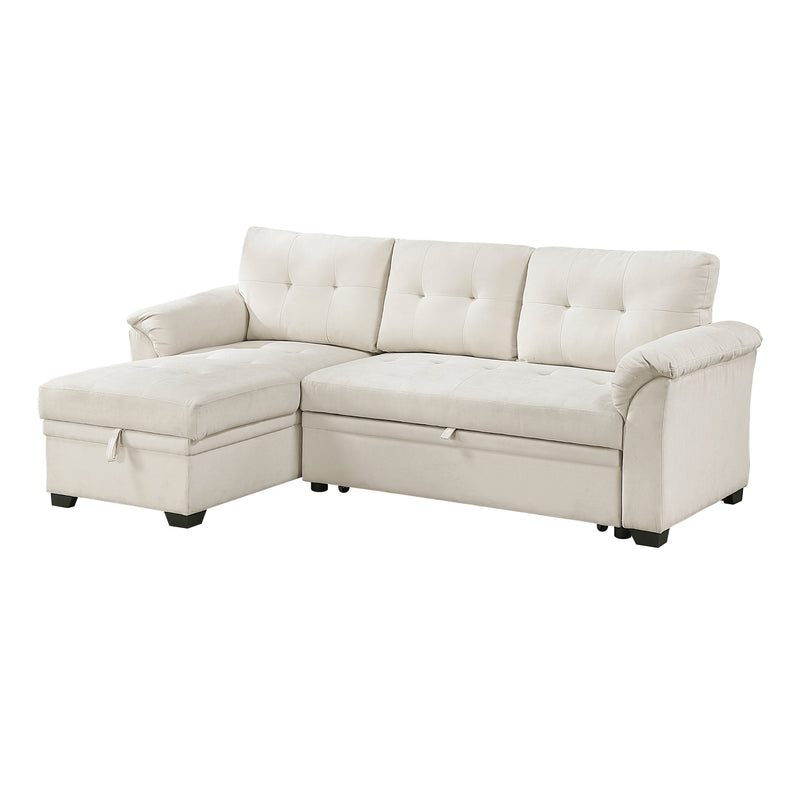 Home Elegance Elara Beige 2pc Reversible Sectional with Hidden Storage and Pull Out Bed