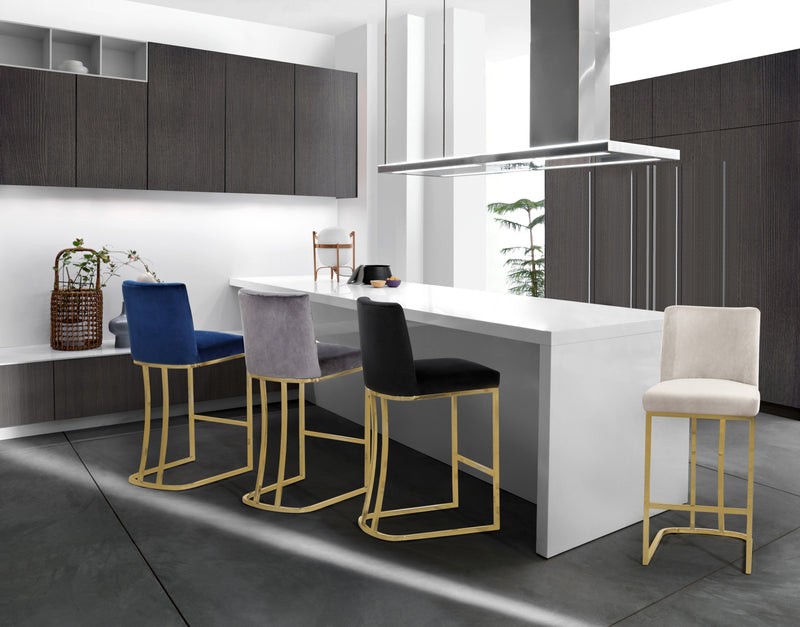 Meridian Furniture Heidi Cream Velvet Gold Counter Height Stool